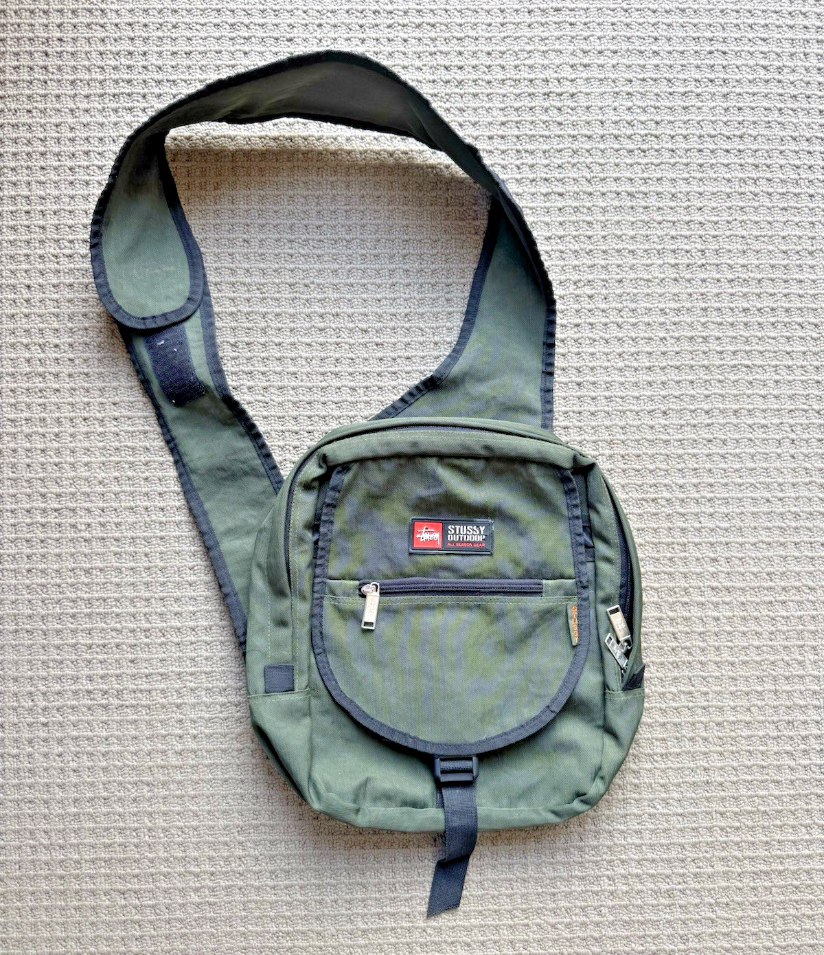 Y2K Stussy Cross Body Shoulder Bag Single Strap Side Green Appendix Stussy Troop