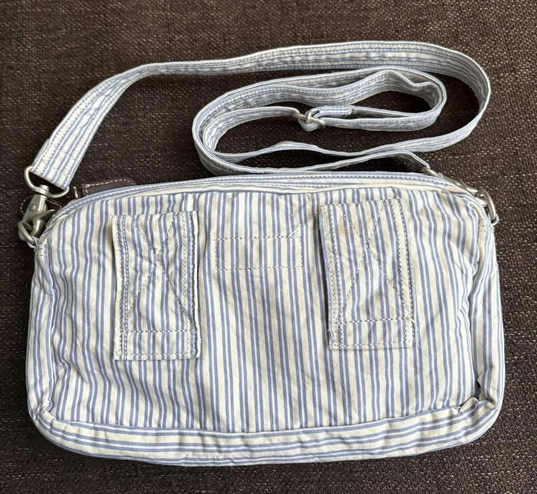 PORTER 70th Anniversary Stripe Crossbody Shoulder Bag Blue White Used t56