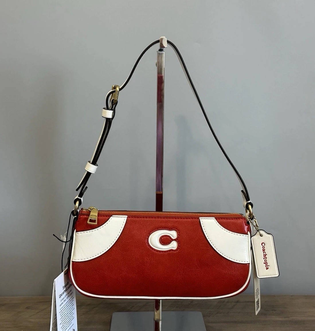 Coach Coachtopia Bowling Small Shoulder Bag Upcrafted Leather Red/White CFB01