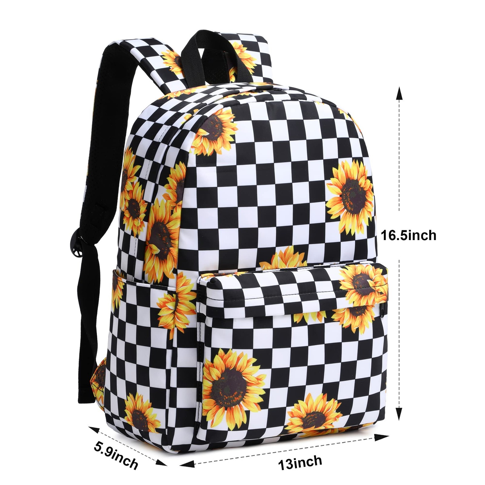 School Backpack Girls Women Checkered Sunflower Bookbag Laptop Bag Ladies Teen