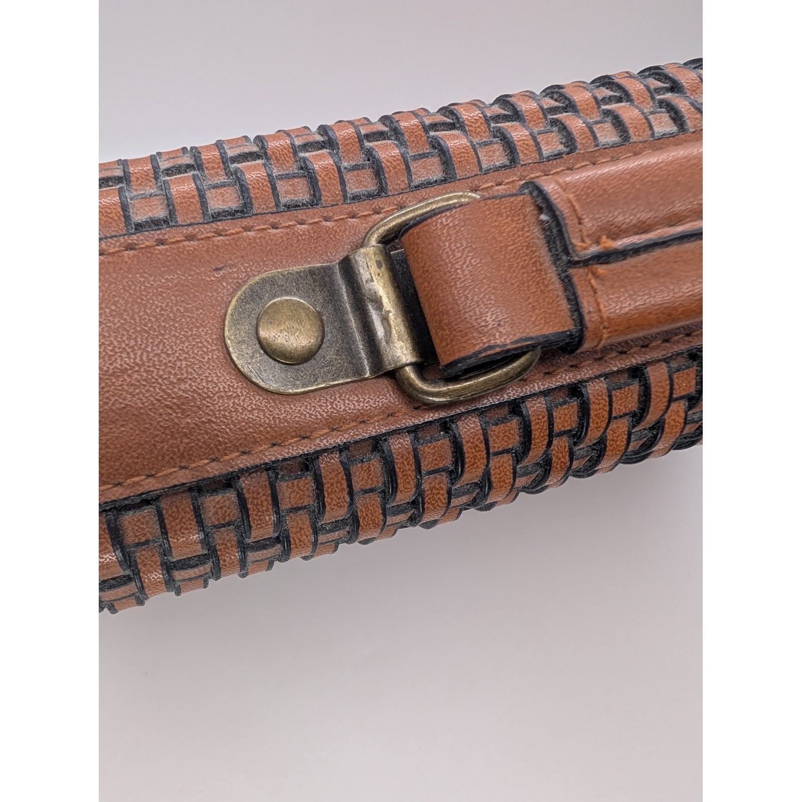 Vintage Warren Reed Brown Woven Faux Leather Briefcase Satchel Bag