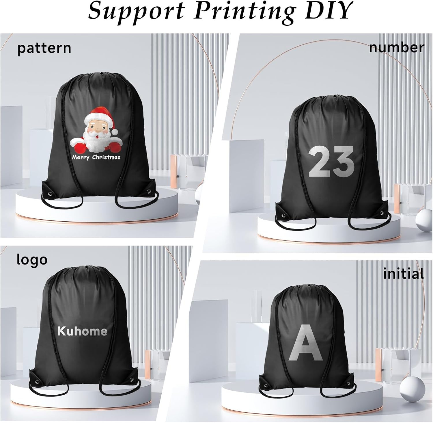 6 Pack Black Drawstring Backpacks Bulk Cinch Sack Gym Travel Storage Bags