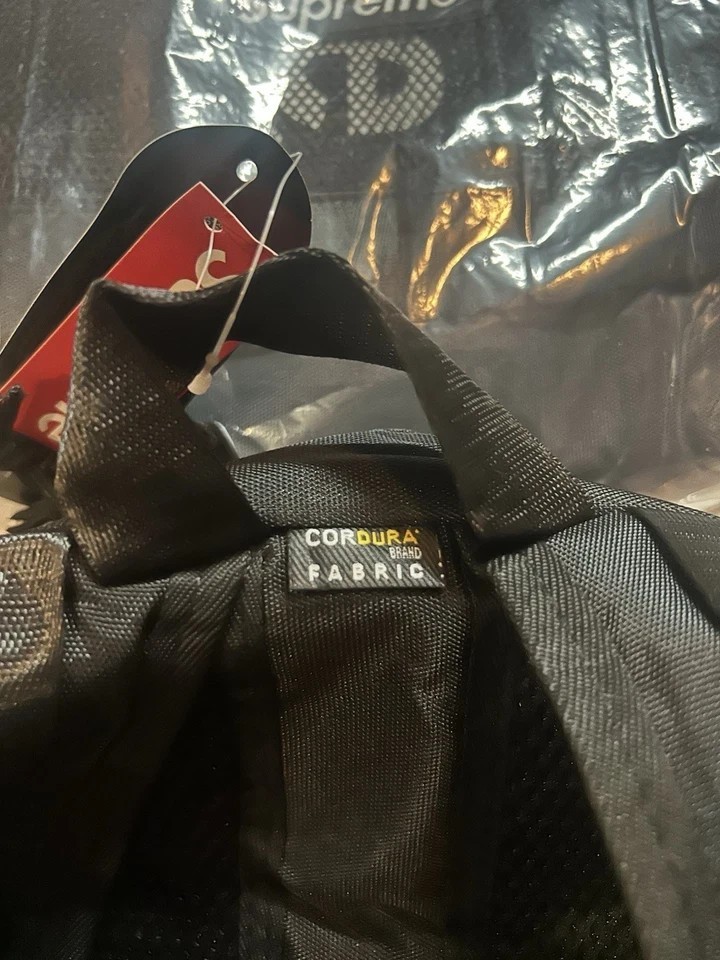 Supreme Black Mesh Backpack Vertical White Logo Adjustable Straps