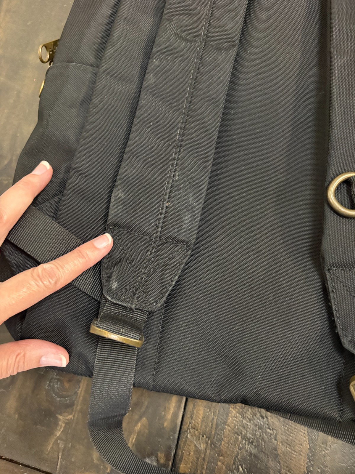 Revelry Water Resistant Black Tan Backpack Zipper needs repair see description